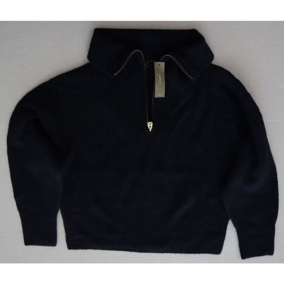 J. Crew BJ568 Womens Sz S Navy Blue Relaxed Half-Zip Ribbed Stretch Sweater $128 - Picture 6 of 8